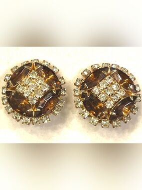 Gold-Tone Amber Crystal Cluster Clip Earrings